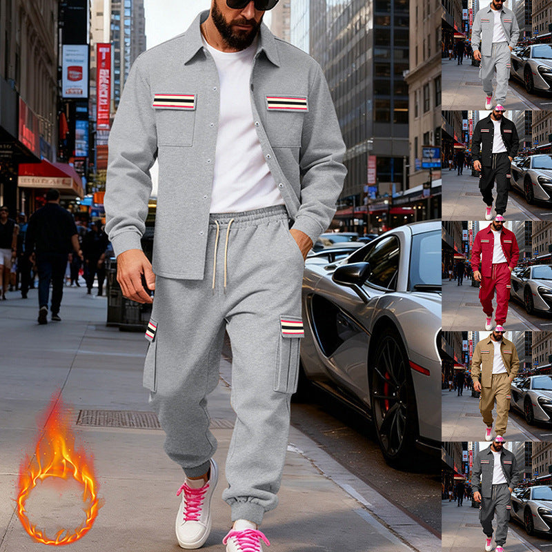 Men's Urban Two-Piece Utility Jogging Set with Overshirt and Cargo Pants Chichicherry