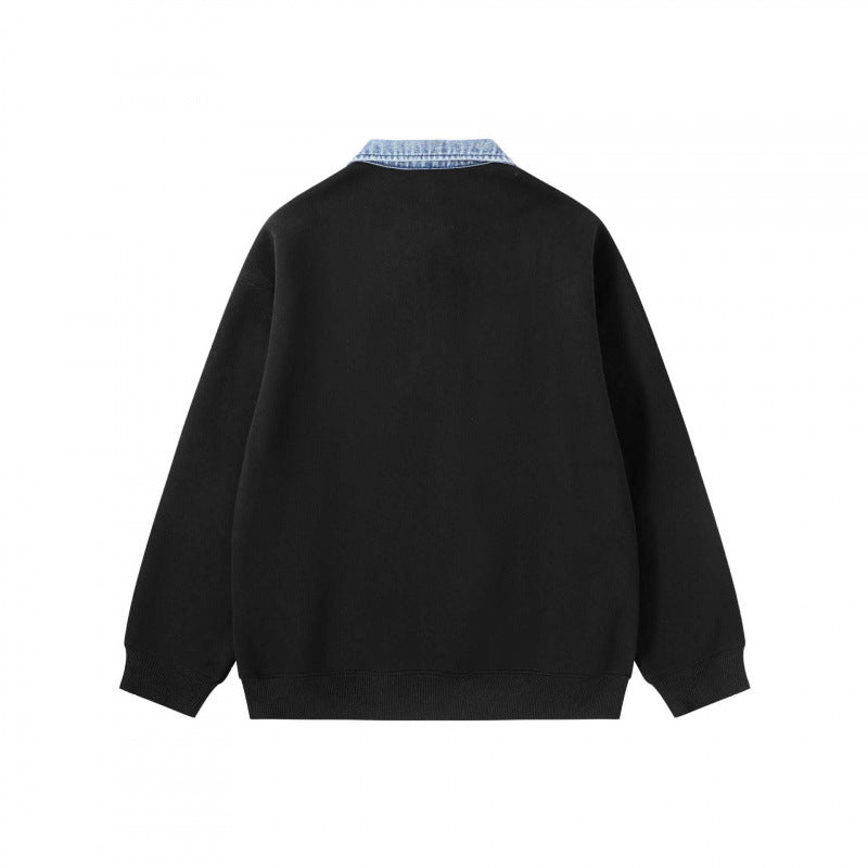 Unisex Oversize-Halfzip-Sweatshirt with contrasting denim collar Chichicherry