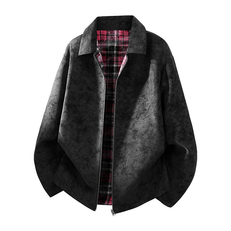 Men's oversized shirt jacket in suede look with checked flannel lining Chichicherry