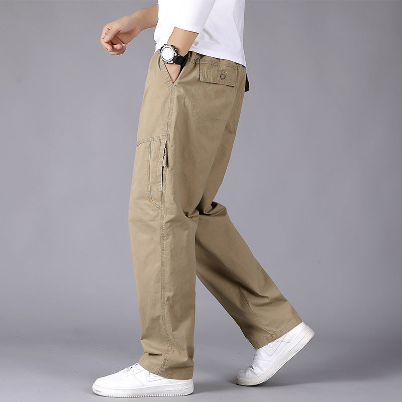 Men's loose-fitting cargo pants with elastic drawstring waistband, knee patches & zip pockets Chichicherry