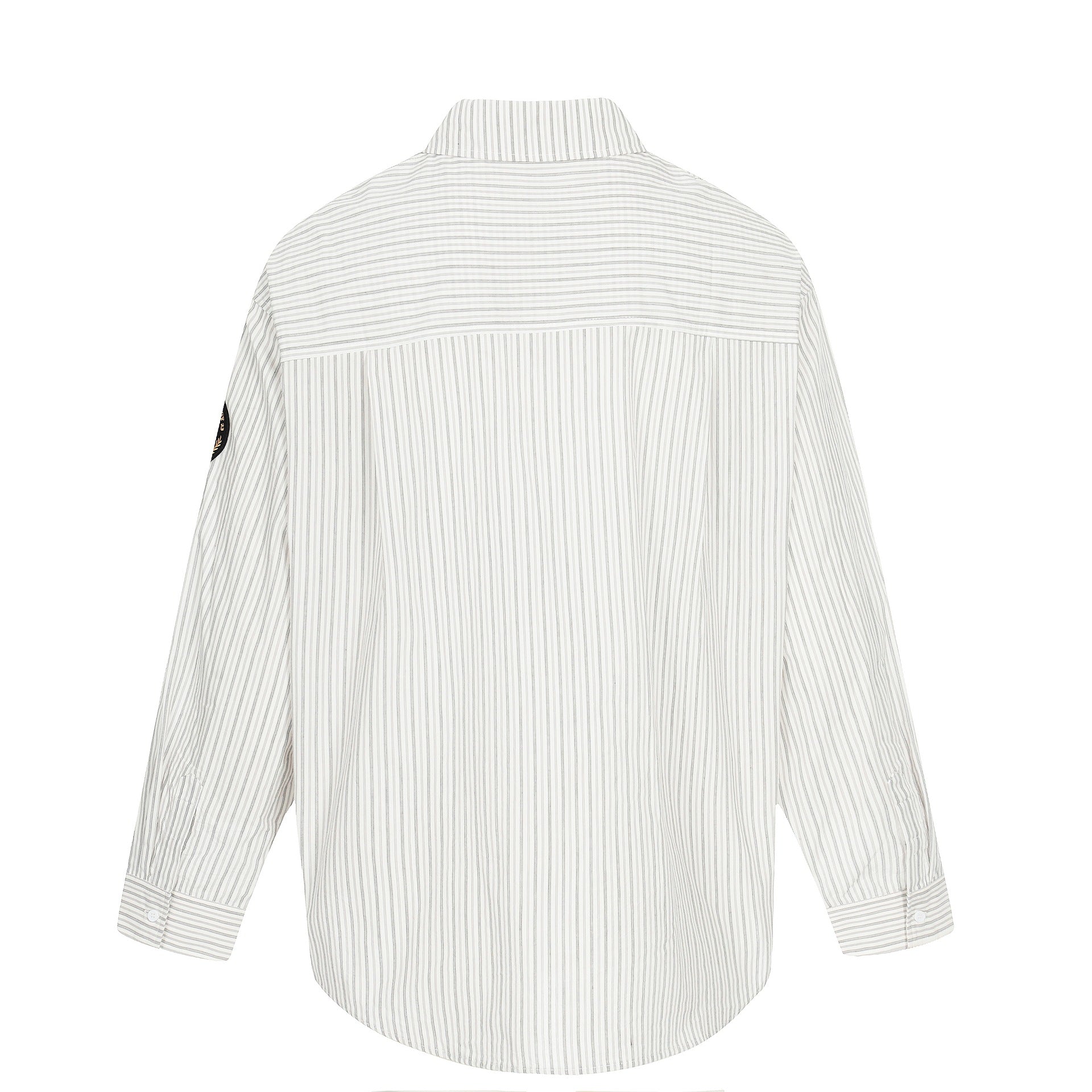 Men's Oversized Shirt Jacket in Baseball-Inspired Style with Stripes, Logo Print, and Patch Applications Chichicherry