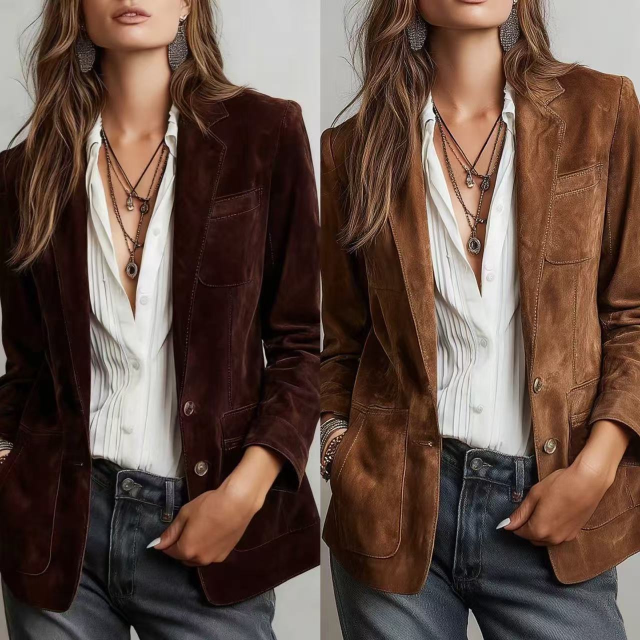Women's suede blazer in tailored style with patch pockets Chichicherry