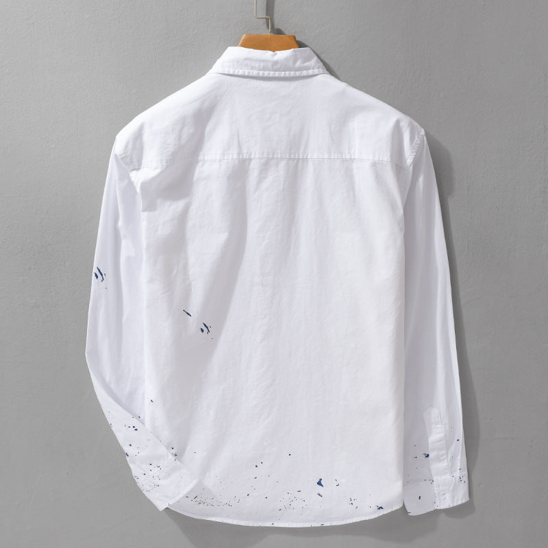 Men's shirt with artistic paint splatter and classic kent collar Chichicherry