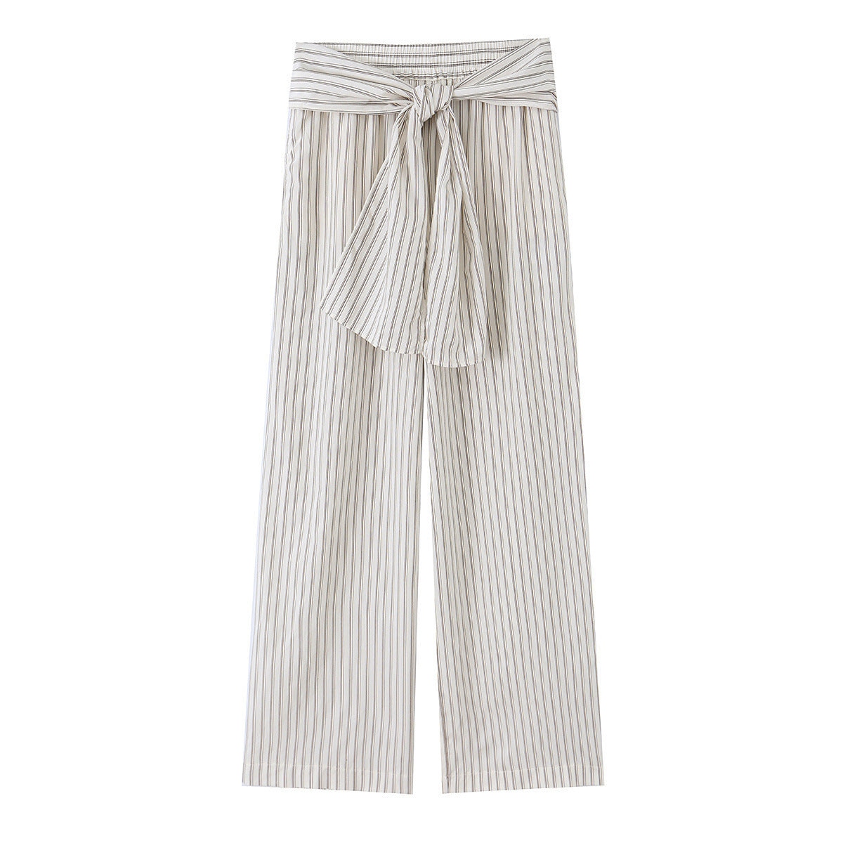 Women Wide Highwaist Trousers with Vertical Stripes and Tied Belt Chichicherry