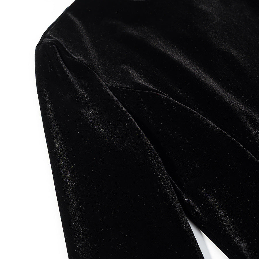 Women's velvet blouse with lace insert and asymmetrical lace hem Chichicherry