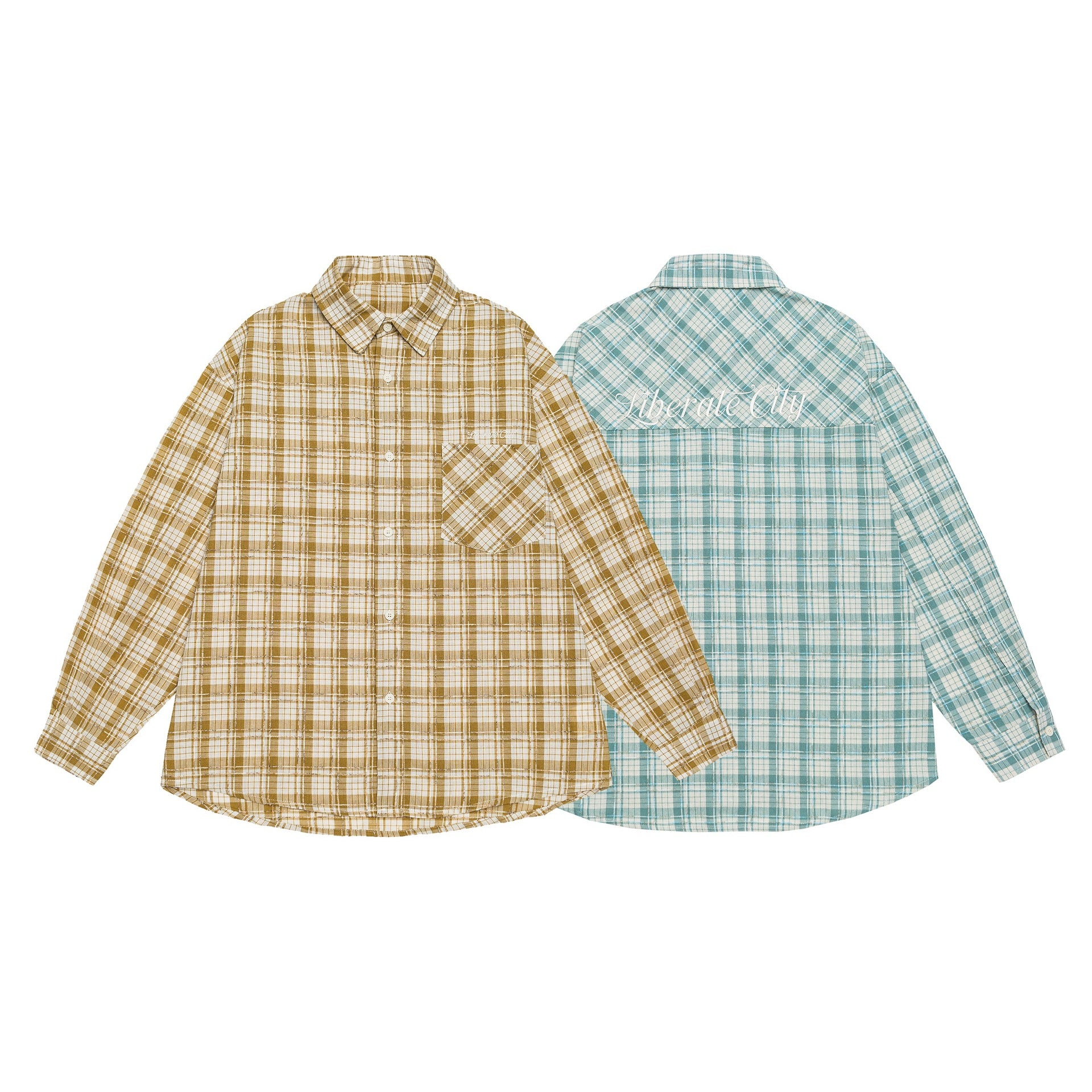 Unisex Oversize Shirt Jacket in checkered cotton look with rounded hem and breast pocket Chichicherry