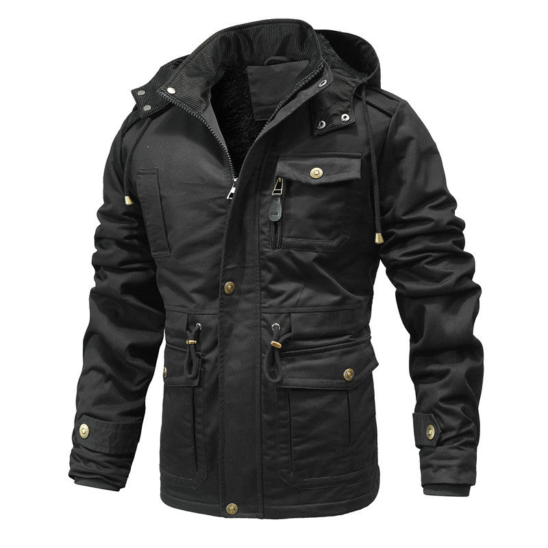 Men's Thermal Insulated Parka Jacket with Teddy Lining, Hood, and Multi-Functional Pockets Chichicherry