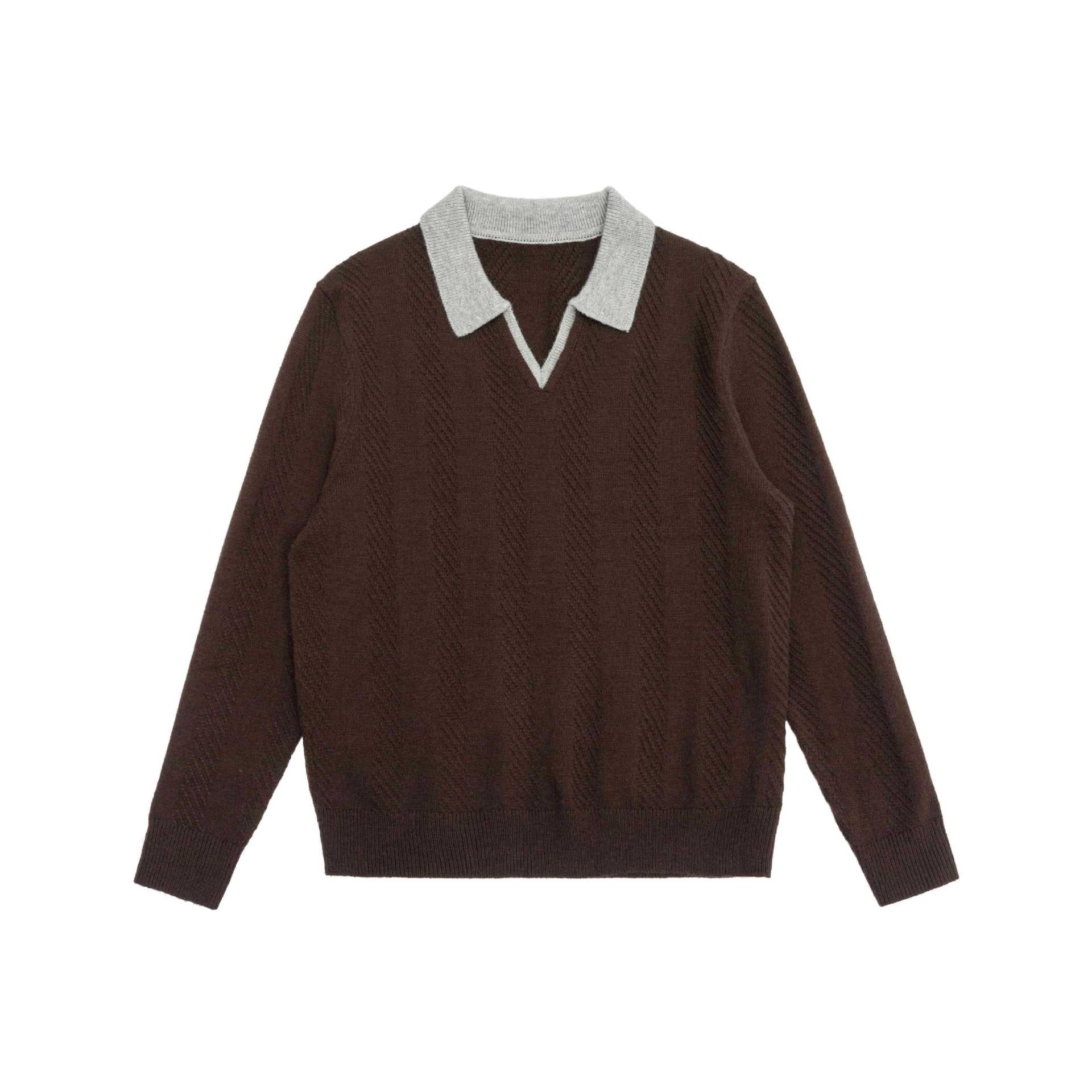 Unisex knitted sweater with polo collar and V-neck Chichicherry