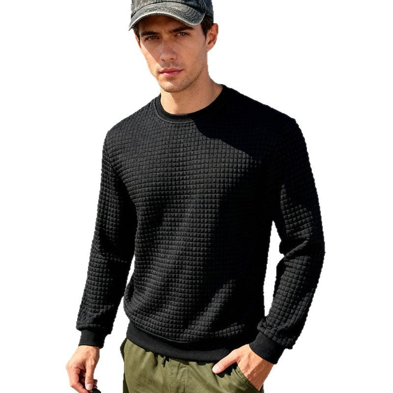 Men's textured waffle knit sweater made of cotton blend with round neckline Chichicherry