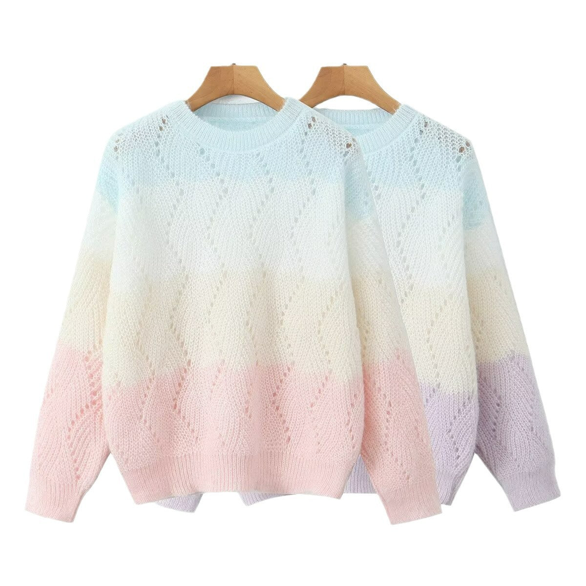 Women Ajour knitted oversized sweater with gradient and round neckline Chichicherry