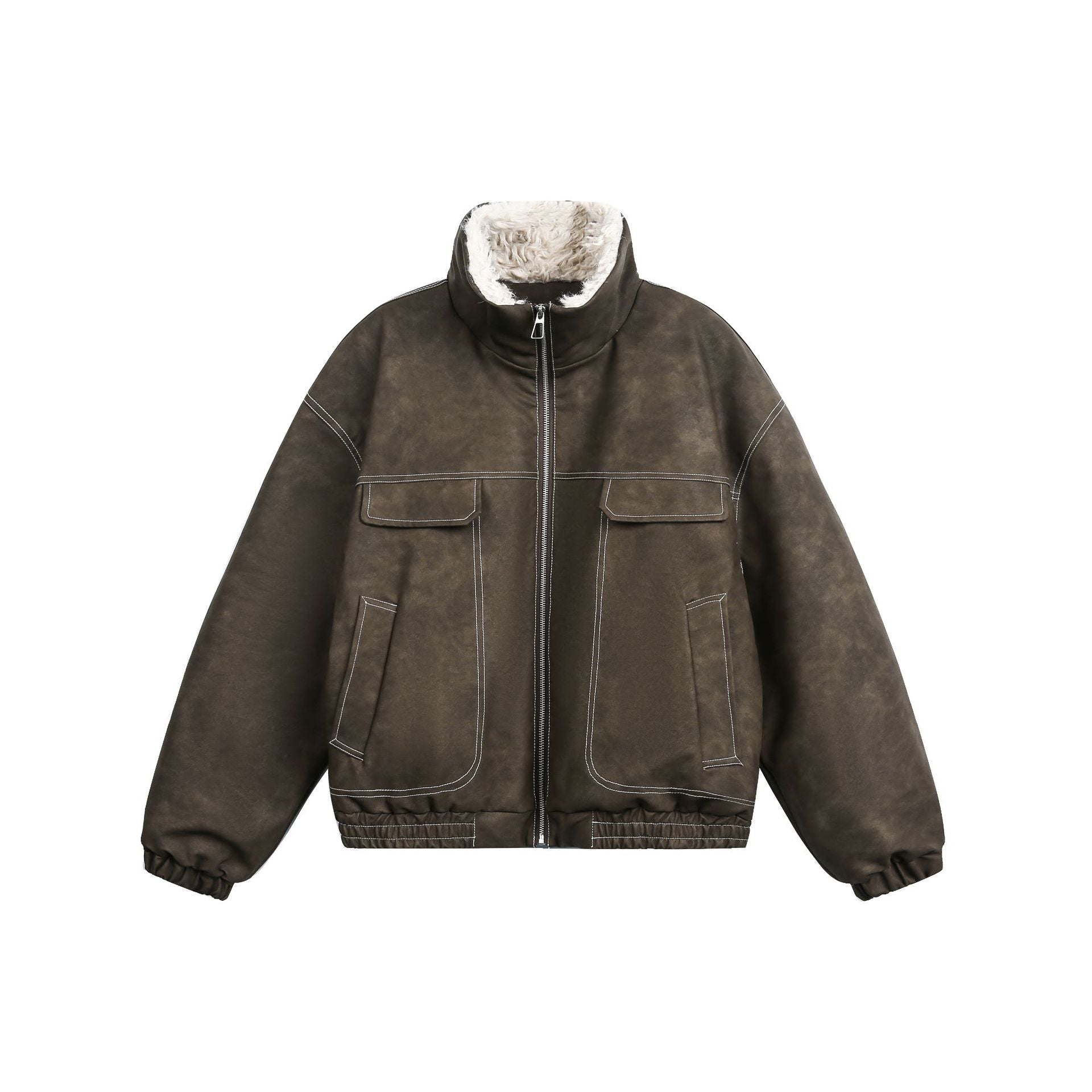Men's Boxy Suede-Look Blouson with Teddy Lining and High Collar Chichicherry