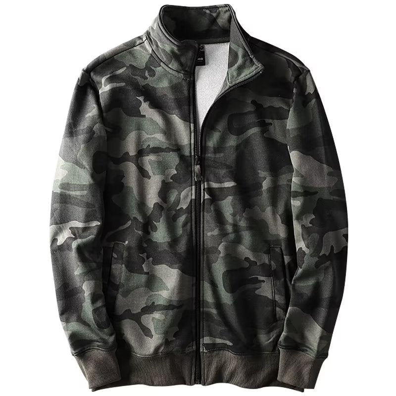 Herren Camouflage Baumwoll‑Fleece‑Zipjacke mit Stehkragen und Rippbündchen Chichicherry
