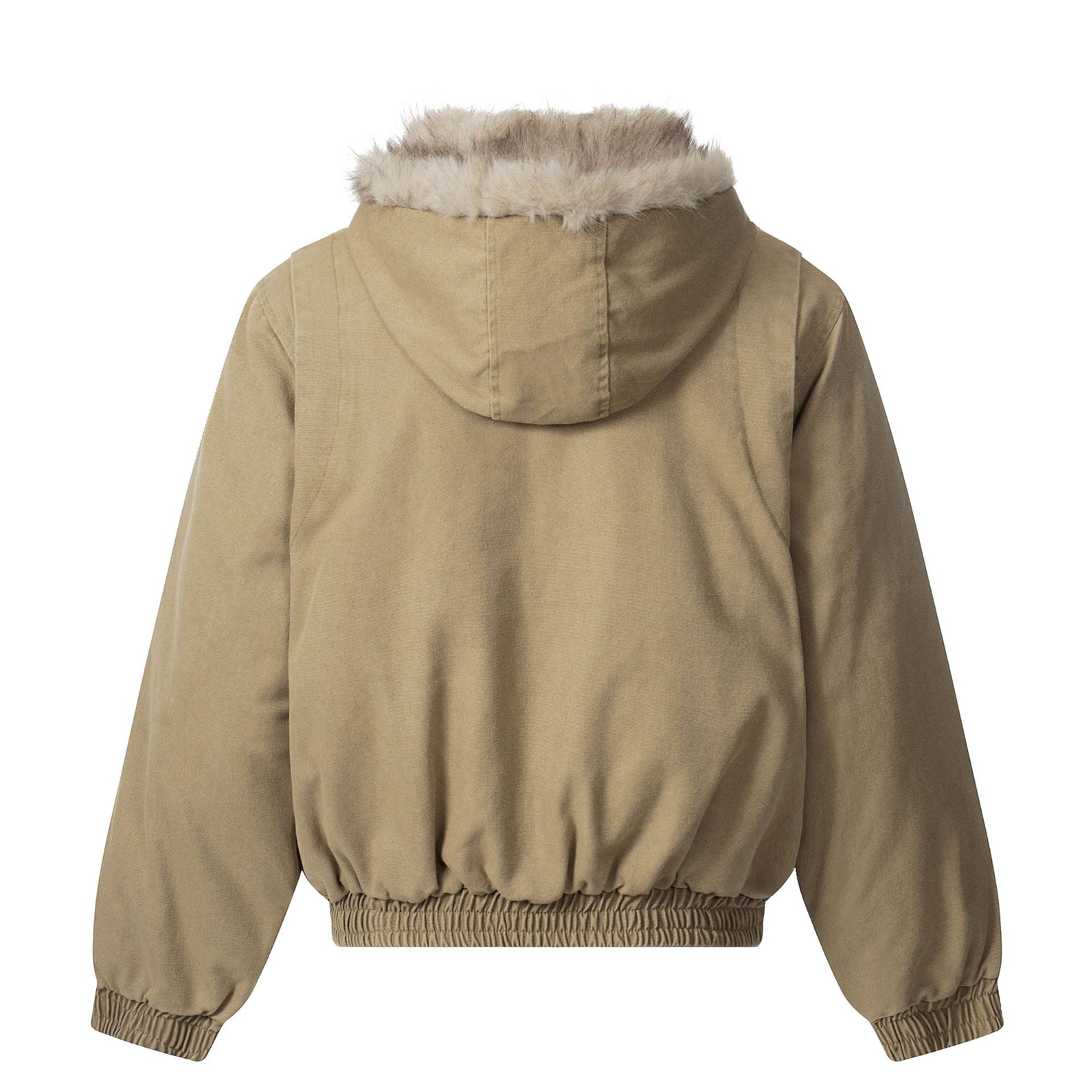 Men's canvas bomber jacket with removable faux fur hood and elastic hem Chichicherry