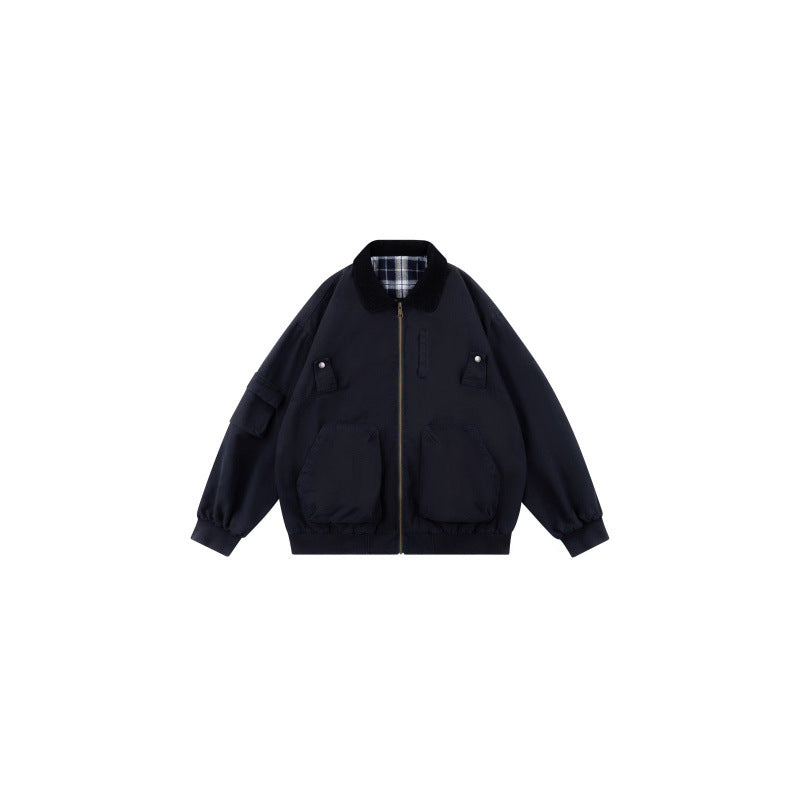 Unisex Oversized Blouson in Workwear style with cord collar and checked lined interior Chichicherry