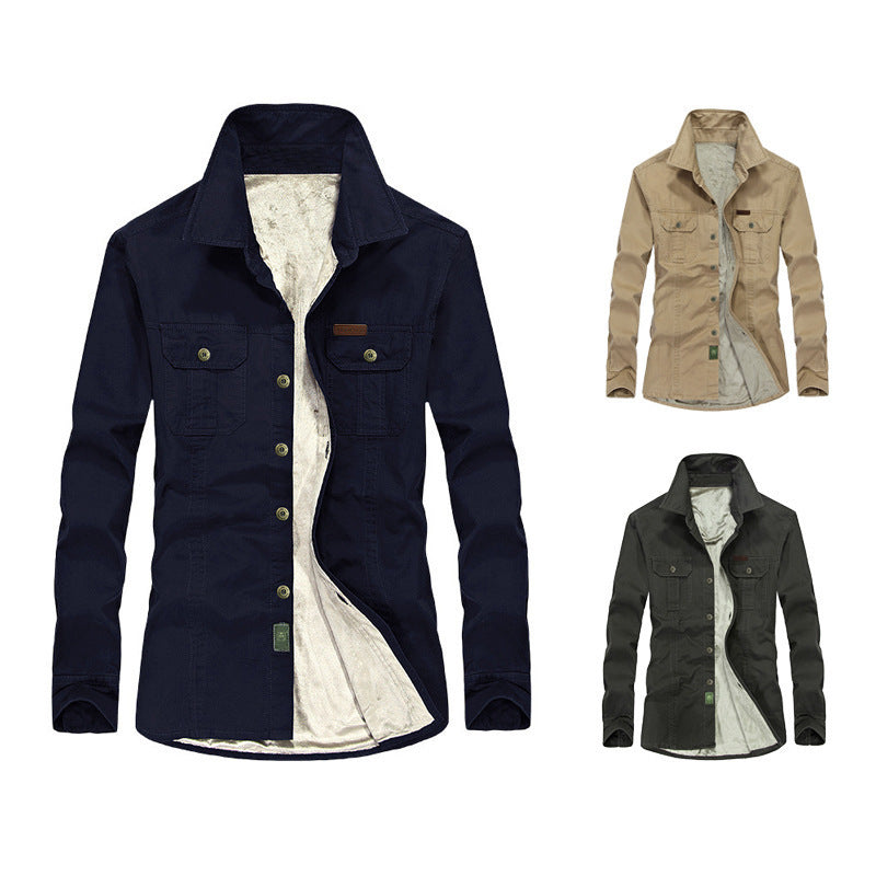 Men's lightly padded canvas worker shirt jacket with chest flap pockets Chichicherry