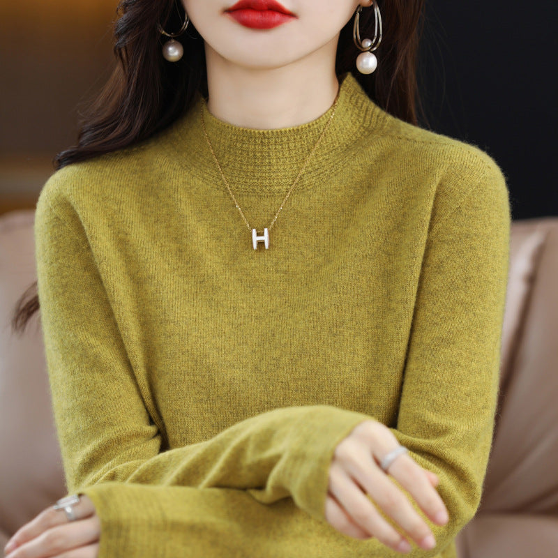 Women Lightweight Fine Knit Mock Neck Sweater with Structured Collar Trim Chichicherry