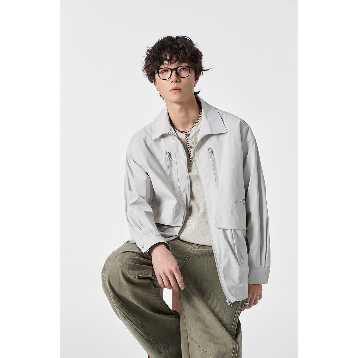 Unisex Technical Overshirt Jacket in Boxy Cut with Front Zipper and Multi-Function Pockets Chichicherry