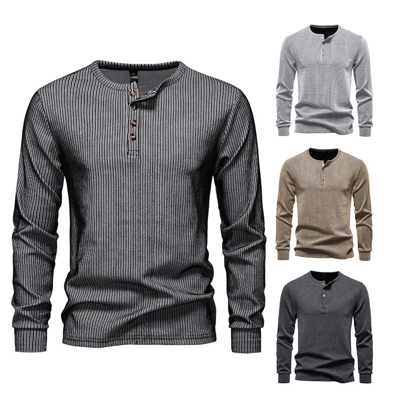 Men's Slim-Fit Ribbed Henley Long Sleeve Sweater with Round Neck and Button Placket Chichicherry