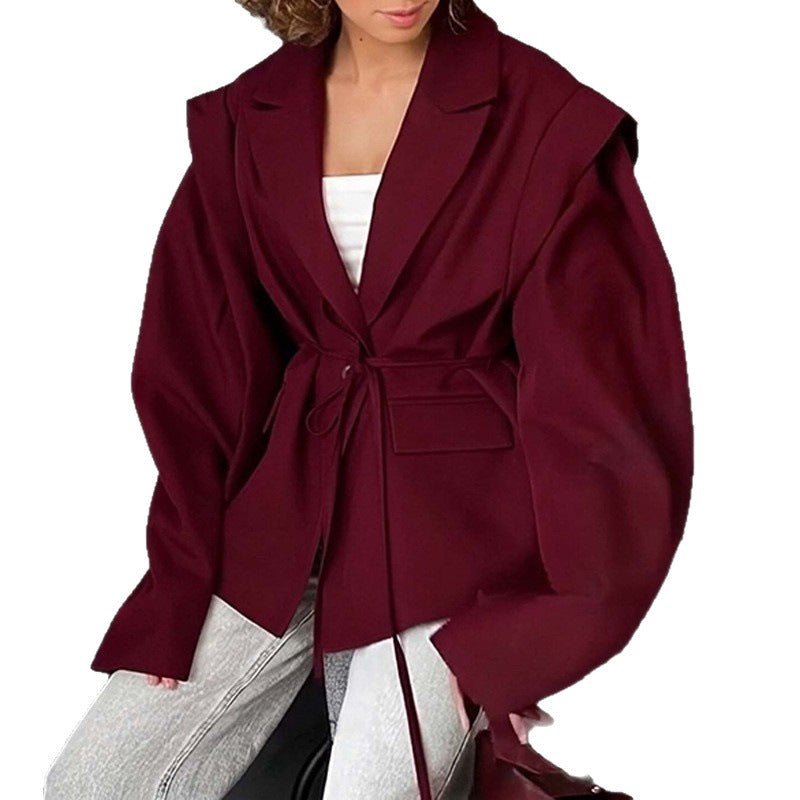 Women's wrap blazer with waist belt and wide shoulder section Chichicherry