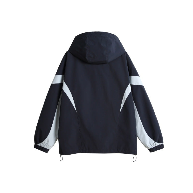 Unisex Technical Hooded Windbreaker Jacket in Boxy Cut with Contrasting Panels and Water-Repellent Zippers Chichicherry