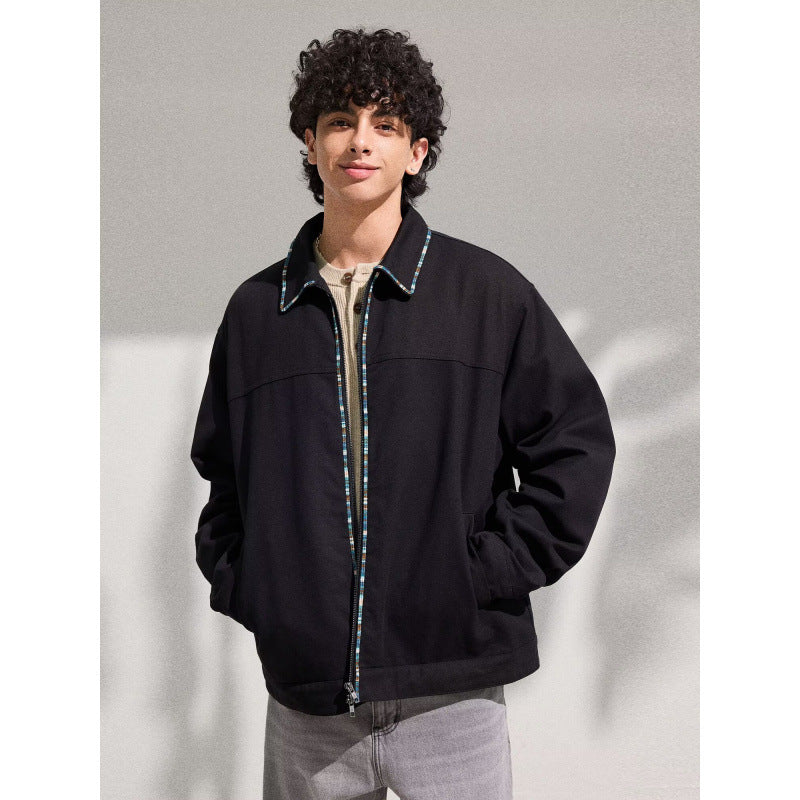 Herren Leichte Blousonjacke mit kontrastierter Zierband-Blende Chichicherry