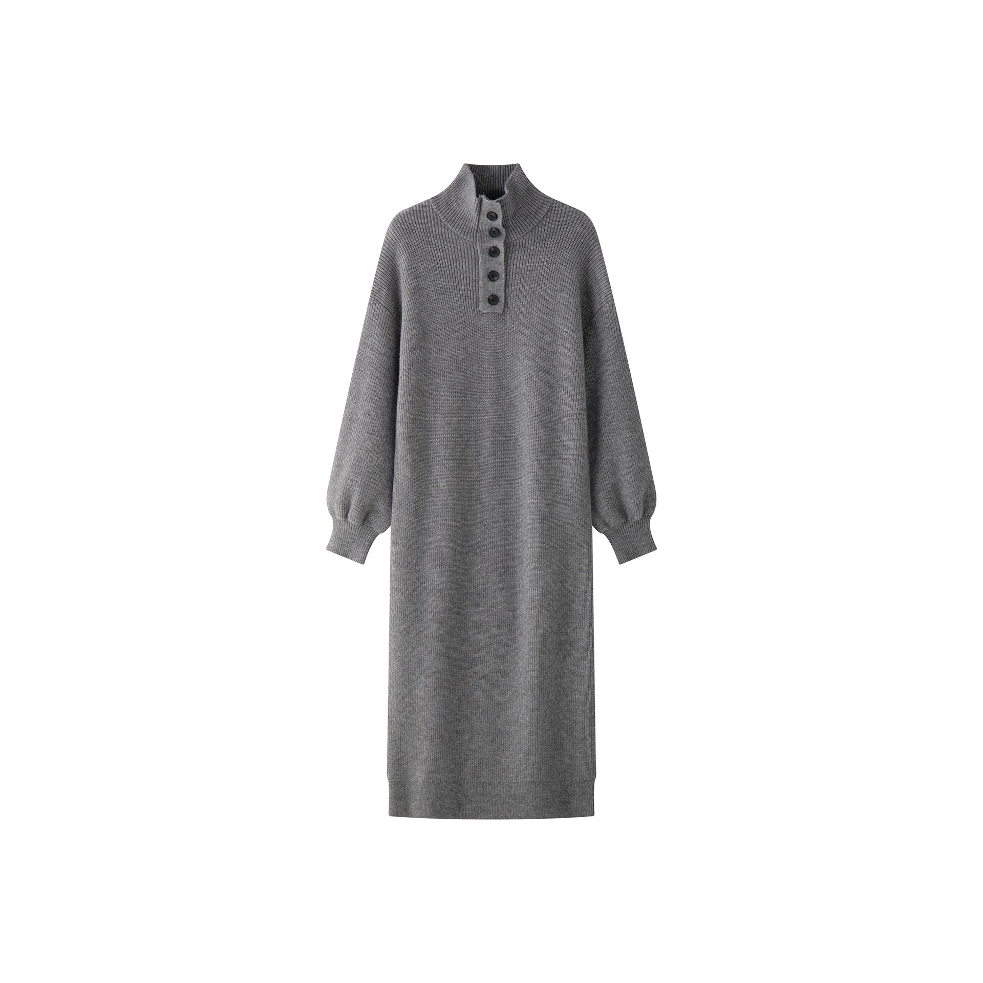 Ladies knit dress with button placket at the stand collar and ribbed texture Chichicherry