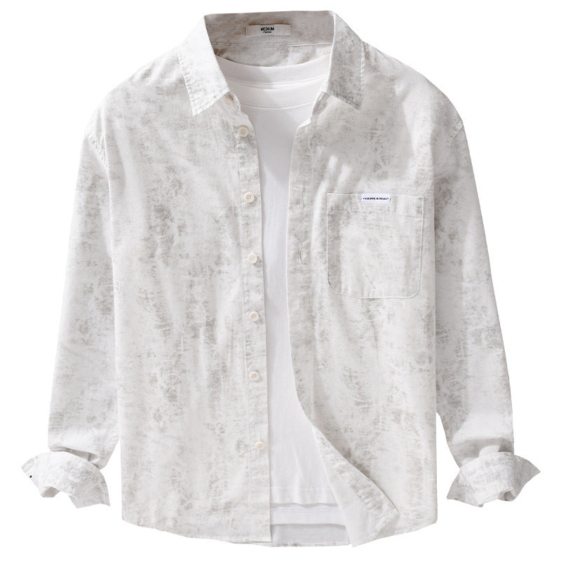 Men's Textured Lightweight Long Sleeve Overshirt with Allover Wash and Chest Pocket Chichicherry