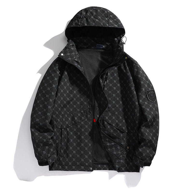Men's Lightweight Hooded Logo Allover Field Jacket with Mesh Lining and Water-Repellent Surface Chichicherry