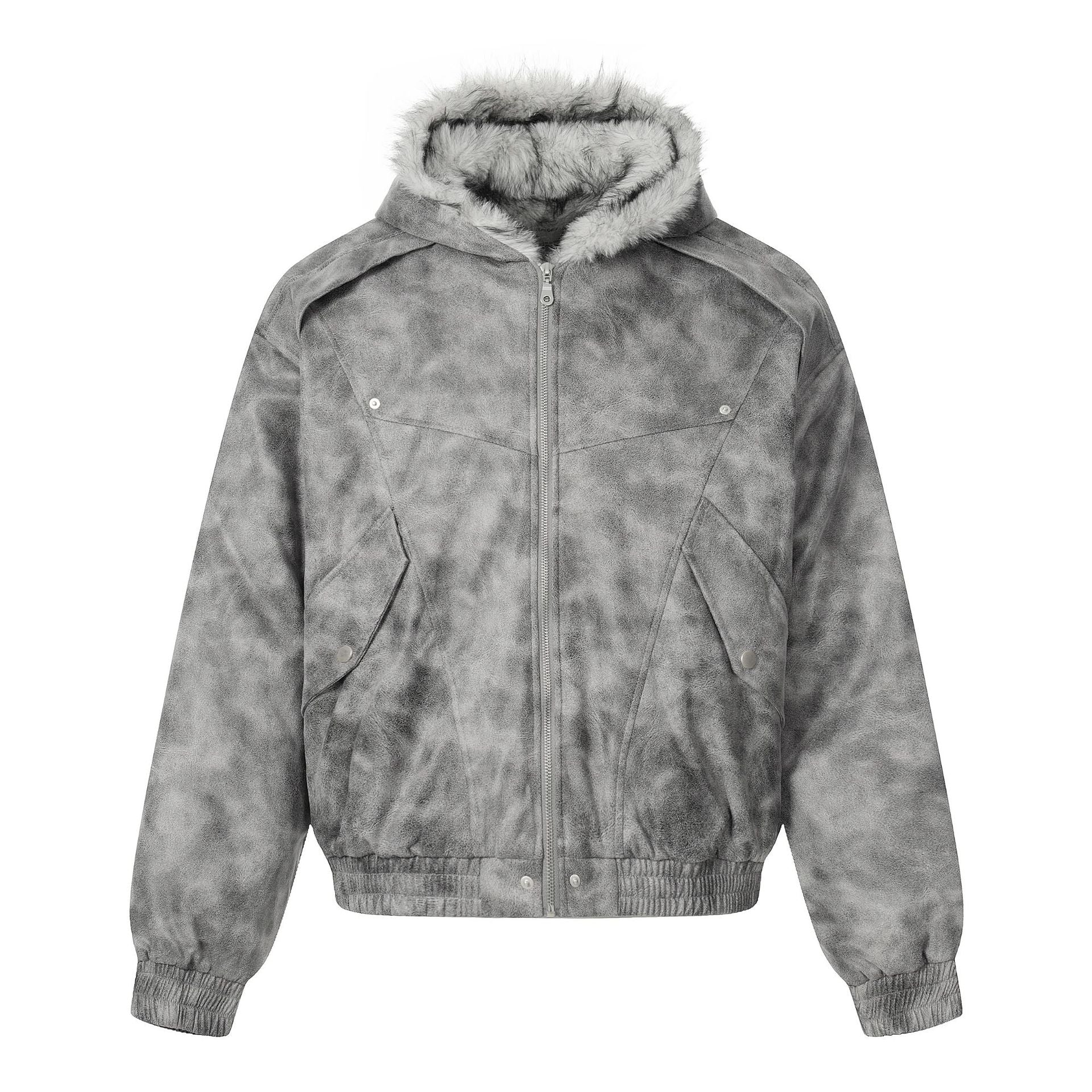 Women's short jacket in vintage suede look with hood and teddy lining Chichicherry