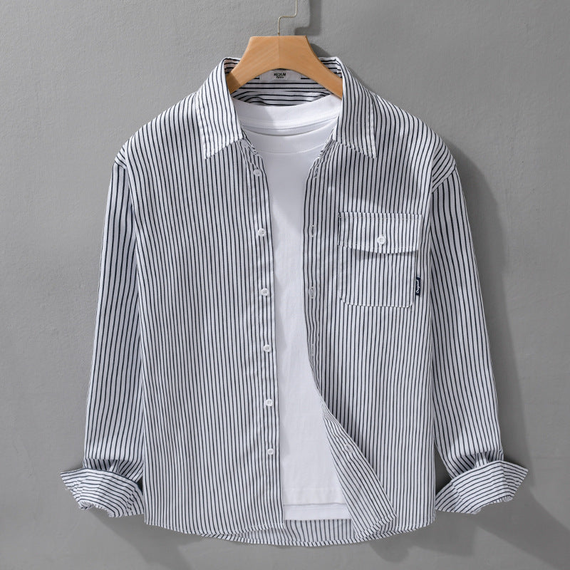 Men's Lightweight Striped Shirt Jacket Overshirt made of Cotton-Linen Blend with Pocket Chichicherry