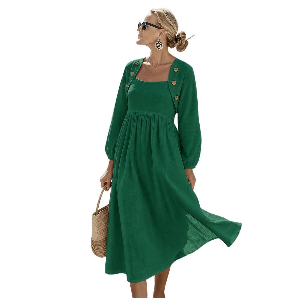 Women's midi dress with square neckline, gathered waist and matching bolero jacket Chichicherry