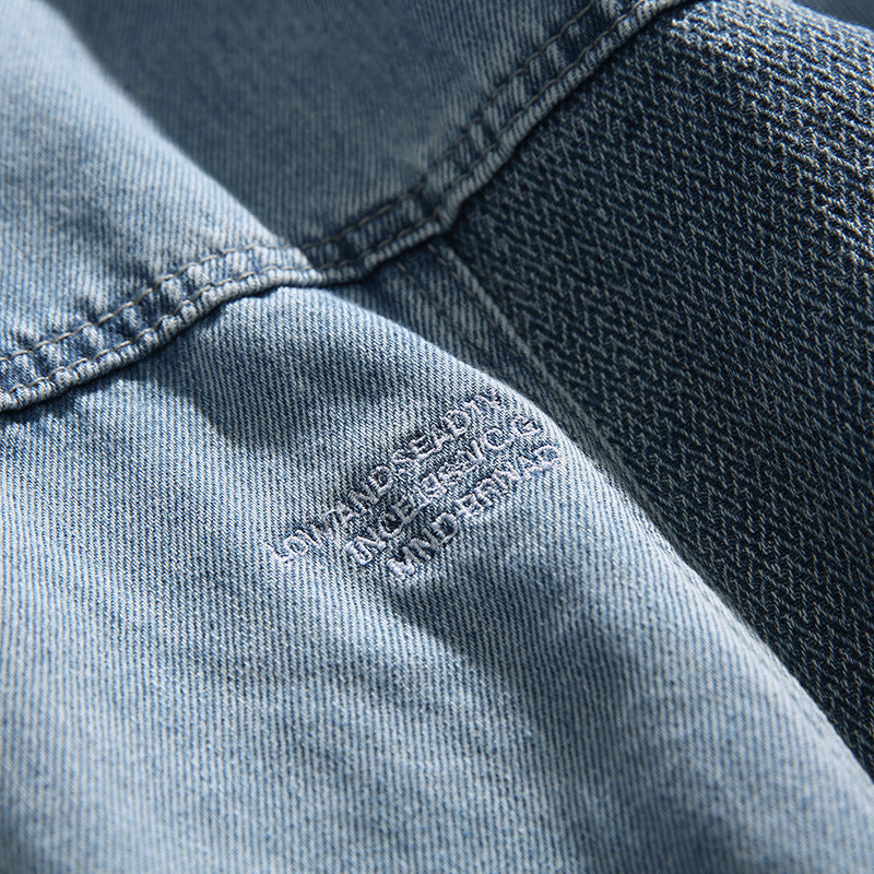Unisex Oversized Jeans Jacket with Contrasting Woven Panels and Snap Button Closure Chichicherry