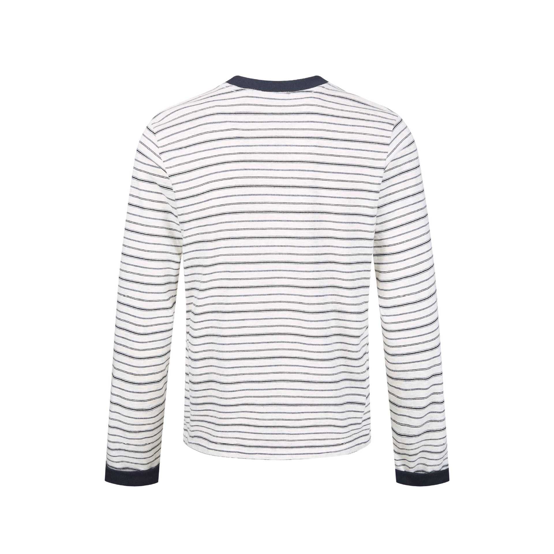 Men's Striped Long Sleeve Shirt Made of Cotton Blend with Ribbed Round Neck