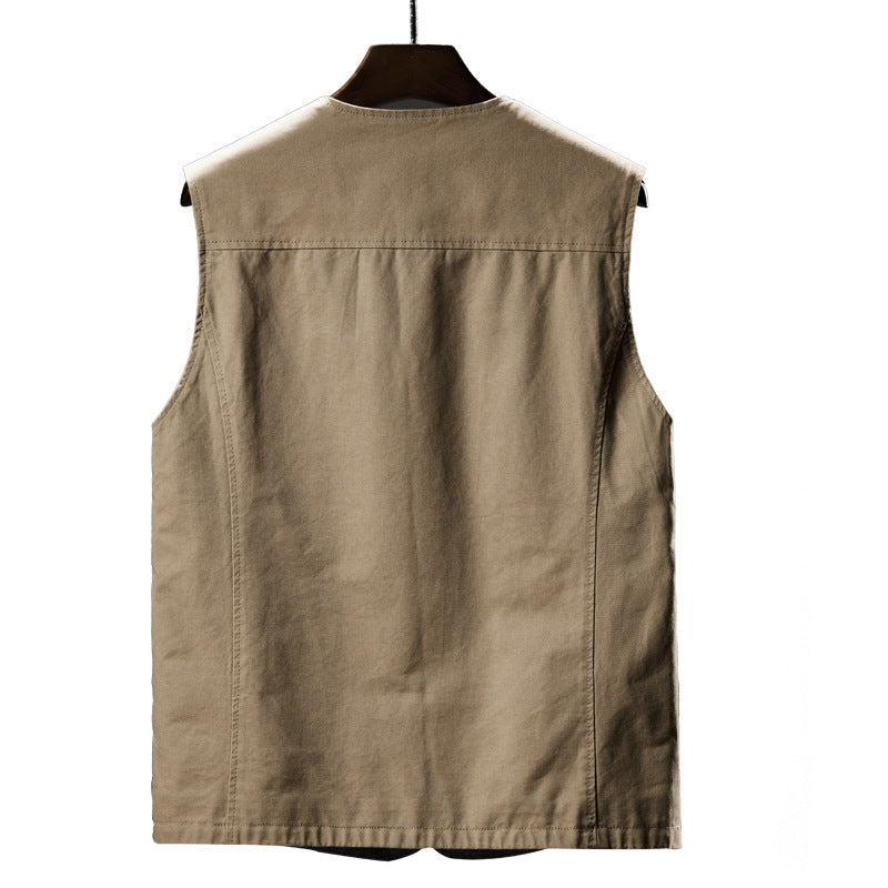 Men's Sleeveless Utility Vest with Button Closure, Large Patch Front Pockets, and Lightweight Mesh Lining Chichicherry