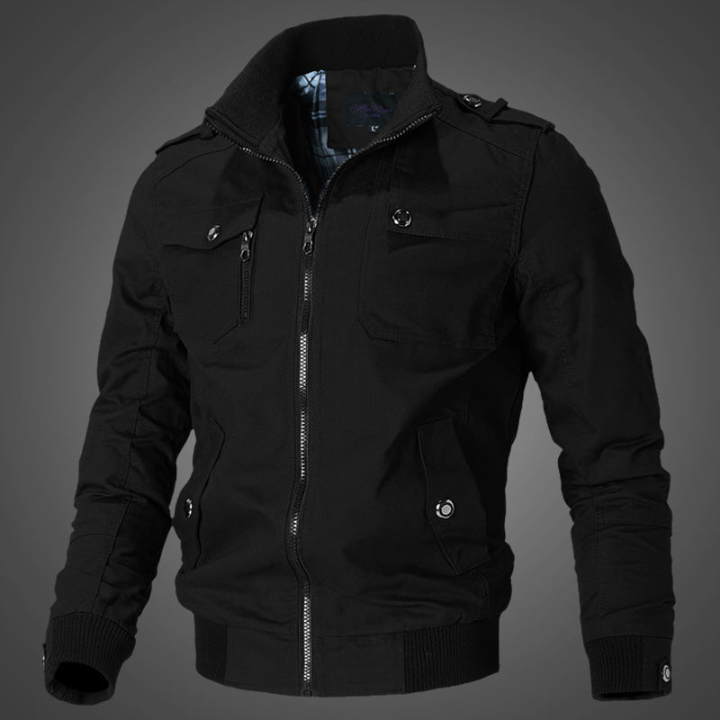Men's Urban Canvas Flight Jacket with Shoulder Epaulettes, Stand-Up Collar and Ribbed Cuffs Chichicherry