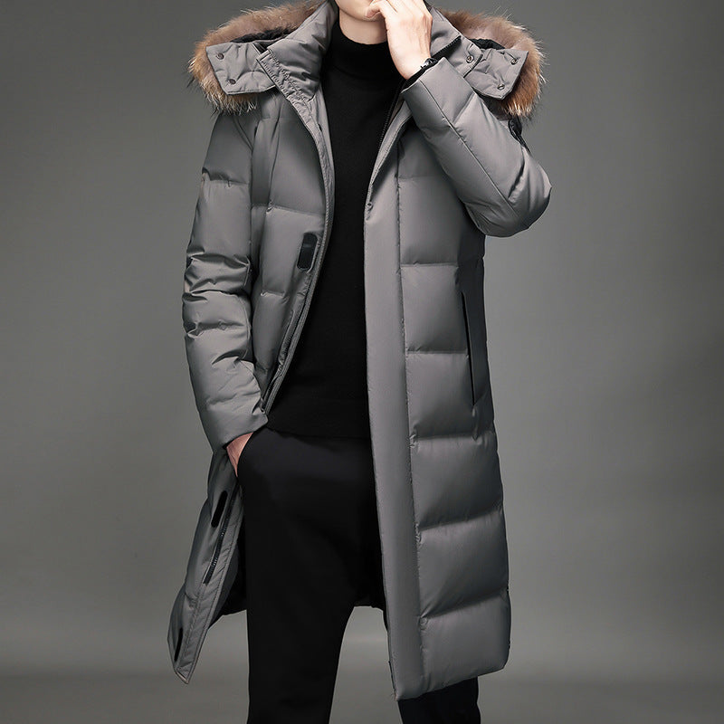 Men's Long Cut Slim-Fit Quilted Parka with Removable Hood and Thermal Lining Chichicherry