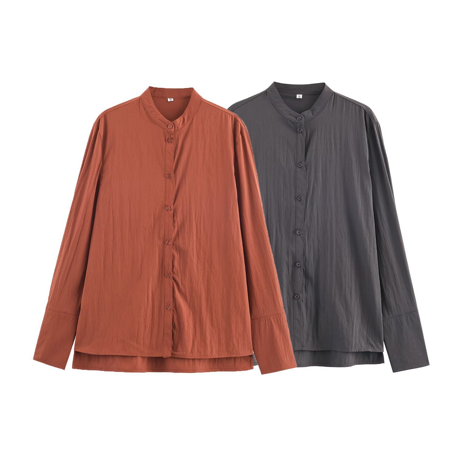 Women's Oversized Shirt Blouse with Mandarin Collar and Full Button Placket Chichicherry