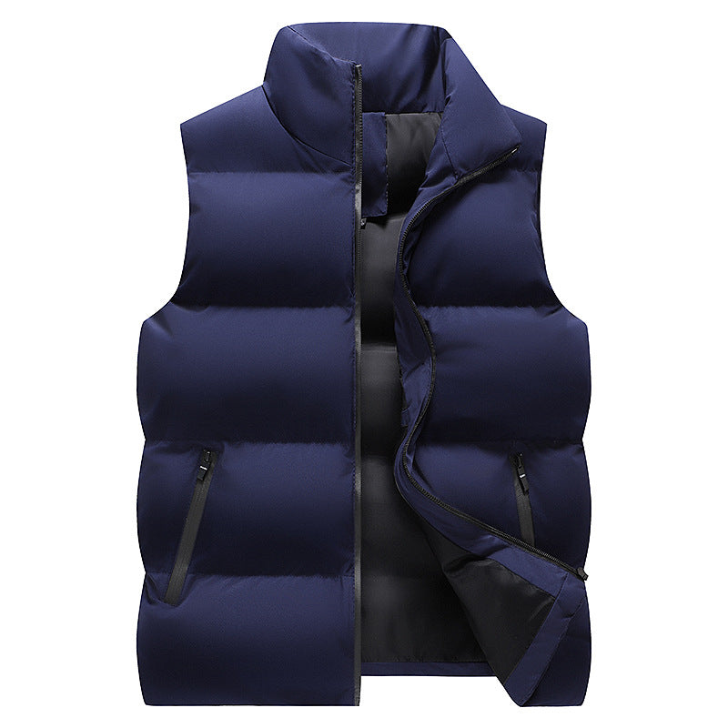 Men's Minimalist Outdoor Padded Vest with Wide Block Quilting, Insulated Padding, and Concealed Zipper Pockets Chichicherry