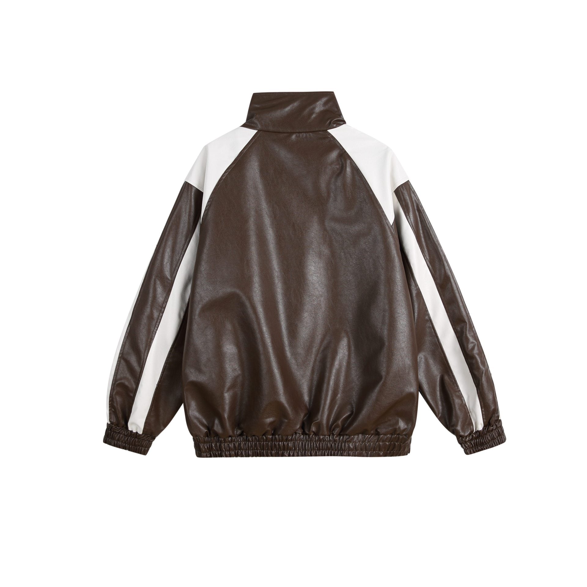 Women's faux leather track jacket in oversized cut with high stand-up collar and logo panel Chichicherry