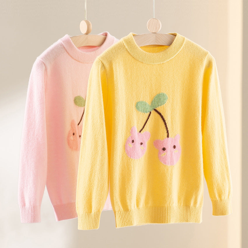 Women fine-knit sweater with playful cherry motif and round neck Chichicherry