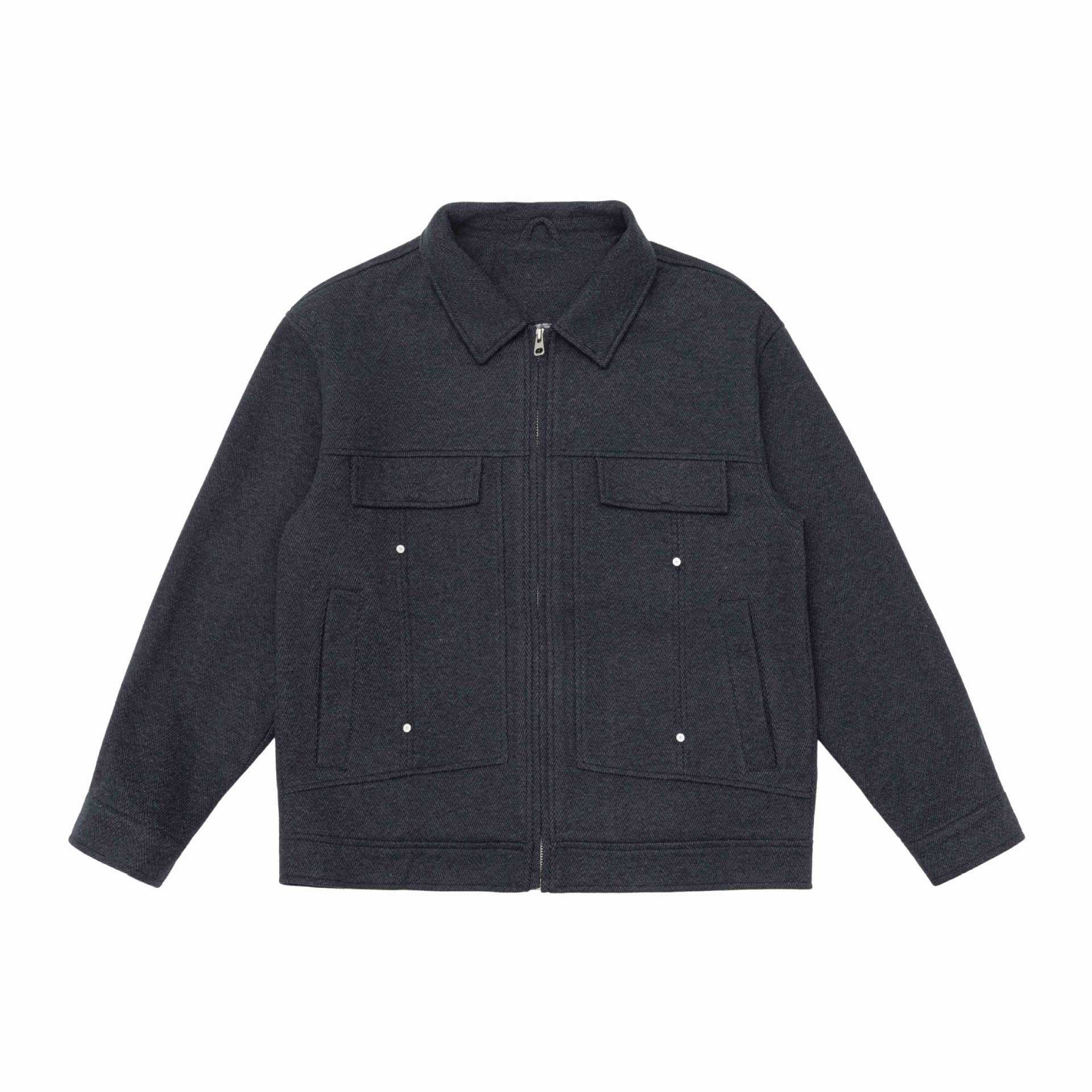 Men's Wool Blend Shacket with Zipper, Flap Pockets and Boxy Silhouette Chichicherry