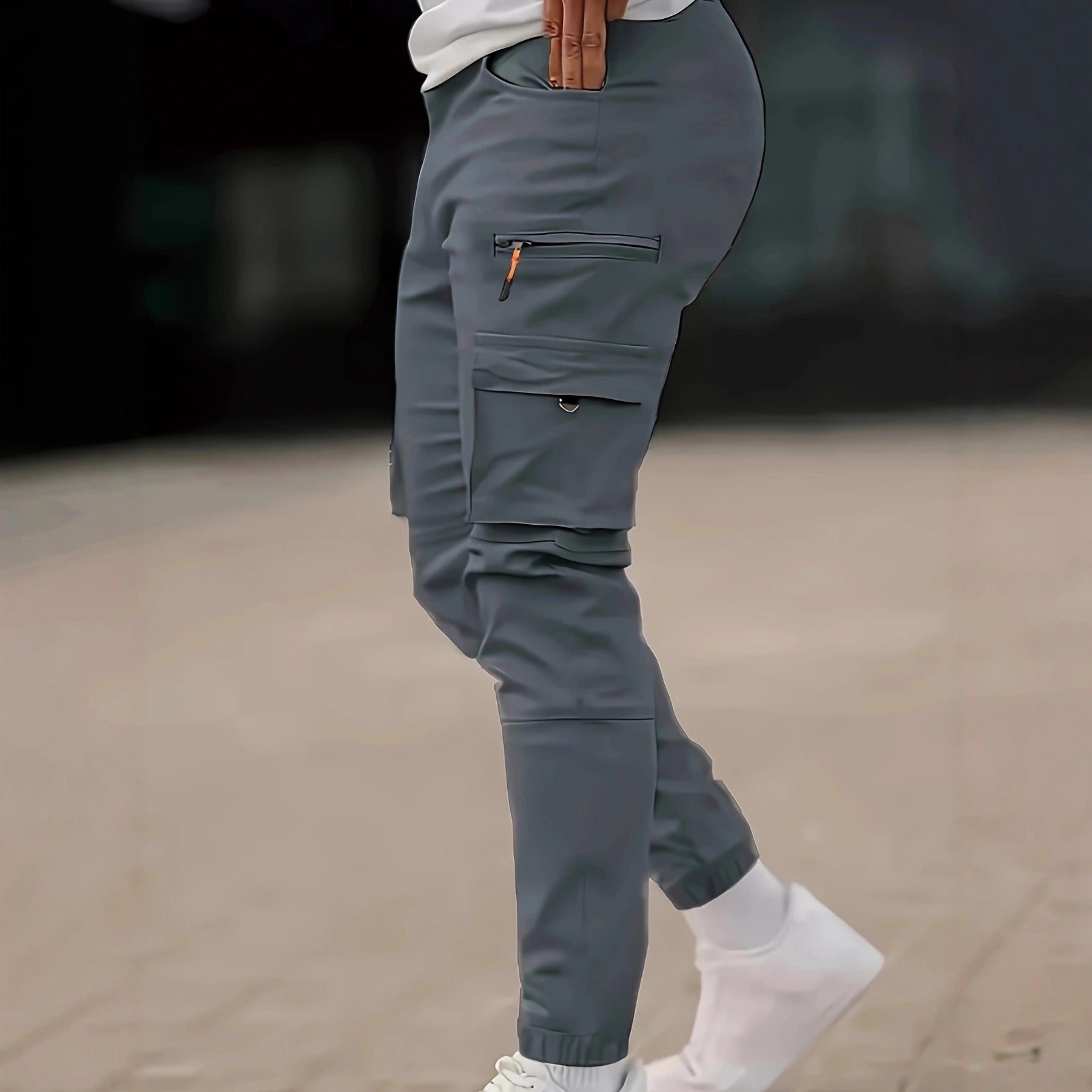 Men's Tapered Cargo Jogging Pants with Zipper and Flap Pockets Chichicherry
