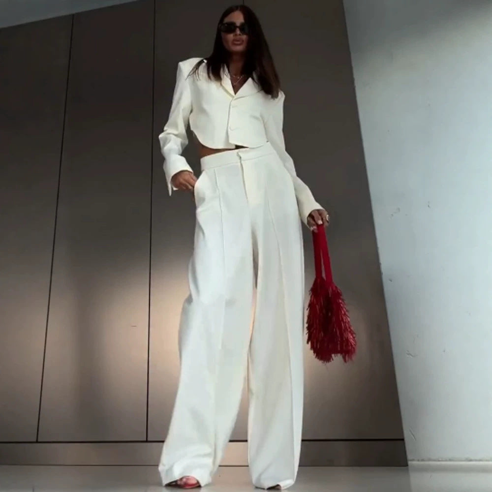 Women Elegant Cropped Blazer and Palazzo Pants Set Chichicherry