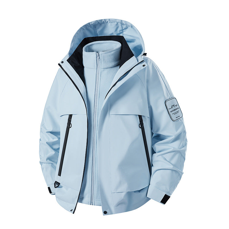 Men's three-piece waterproof outdoor jacket with removable hood and fleece inner jacket Chichicherry