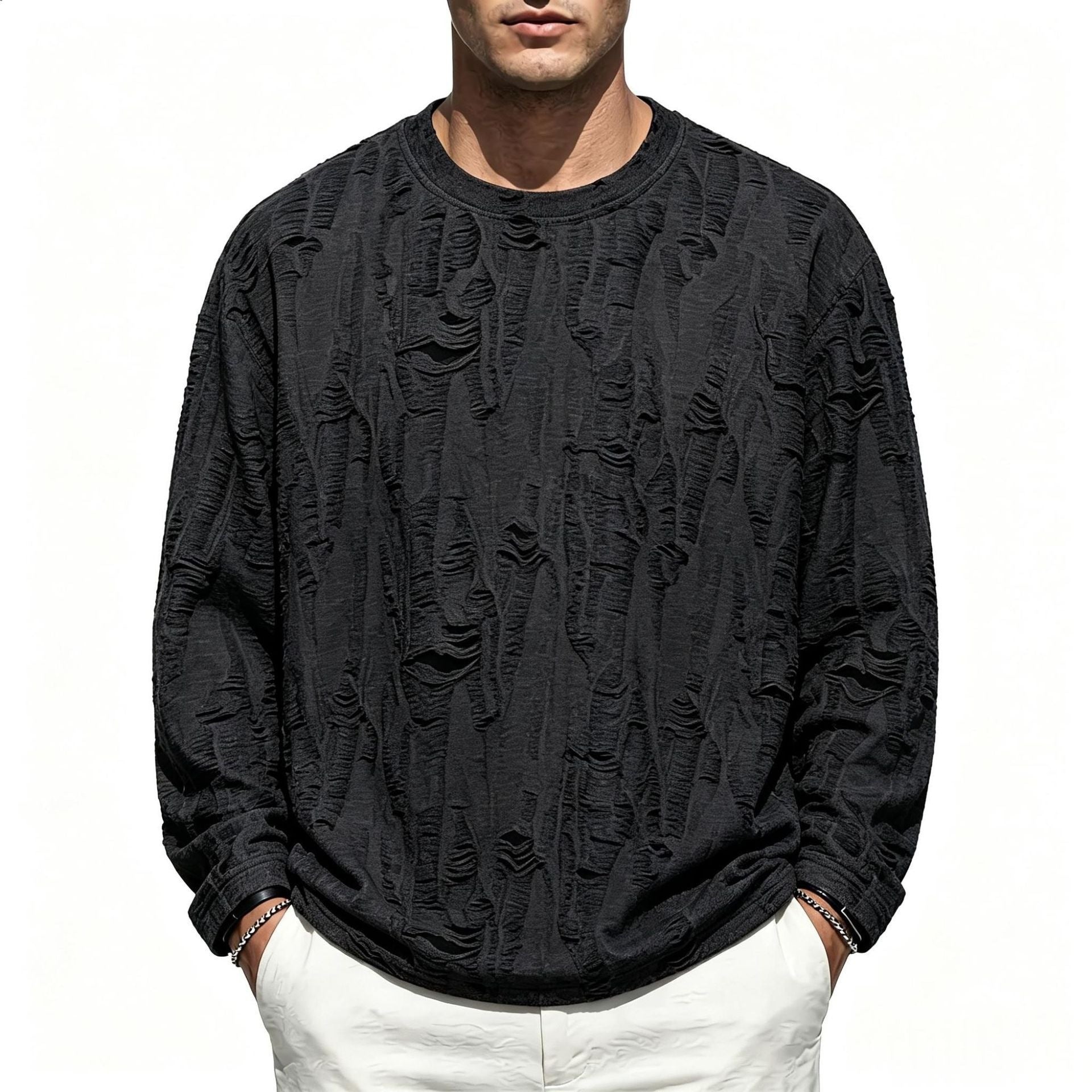 Men's Oversized Sweatshirt with Frayed Look and Structured Ribbed Optics Chichicherry