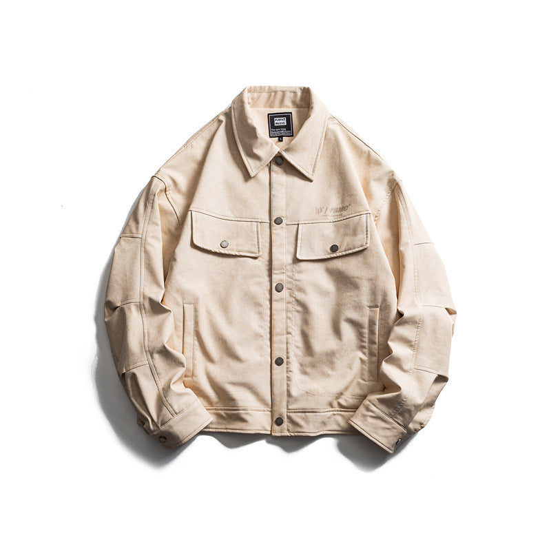 Men's short-cut canvas trucker with velour look, flap pockets and press stud placket Chichicherry