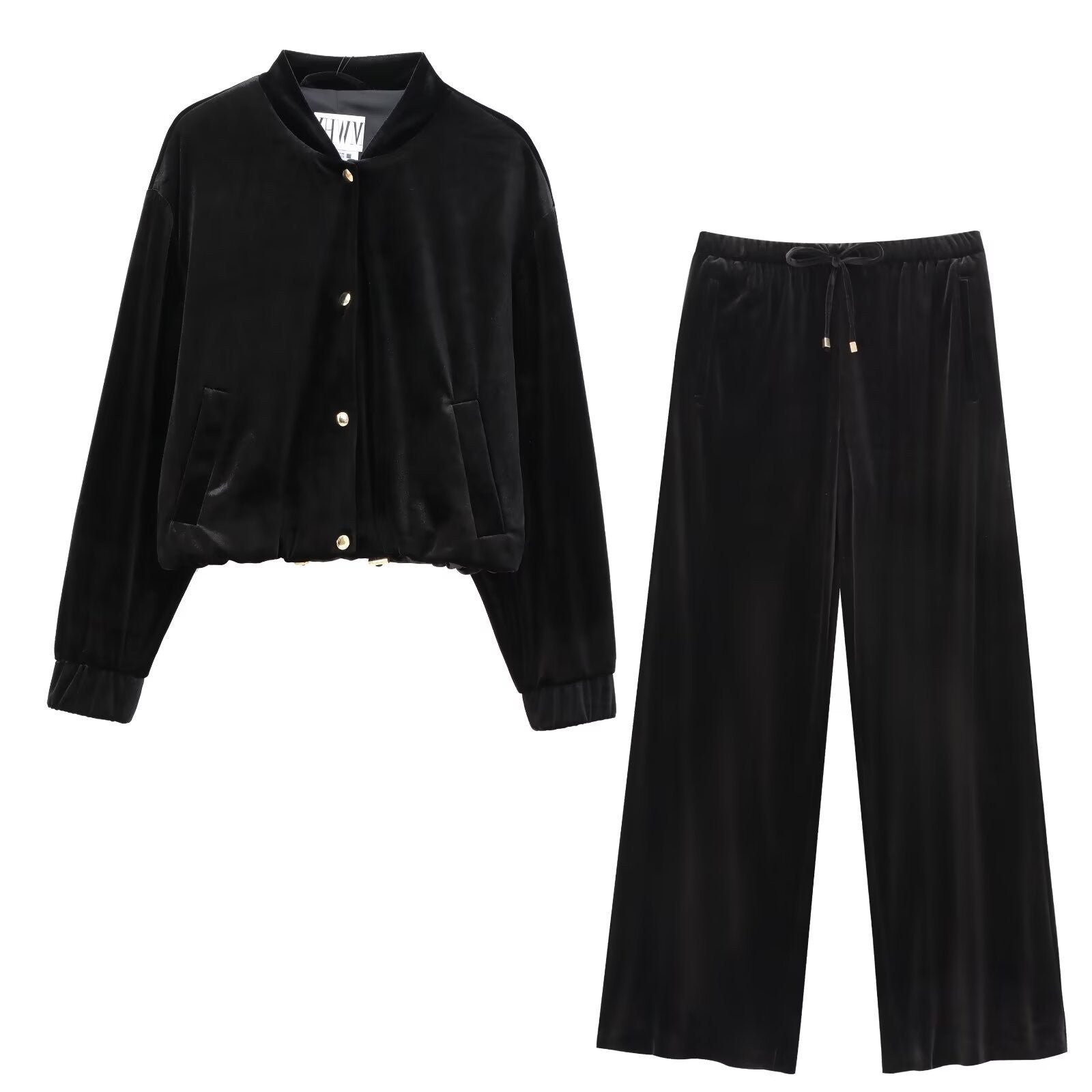 Ladies Wide Velvet Palazzo Pants with Elastic Tunnel Drawstring and Insert Pockets Chichicherry
