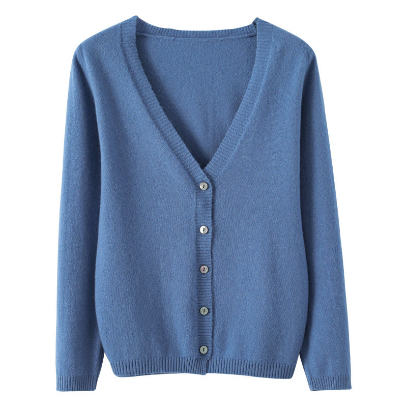 Women Light V-Neck Cardigan made of Cashmere Blend with Fine Ribbed Edge Chichicherry