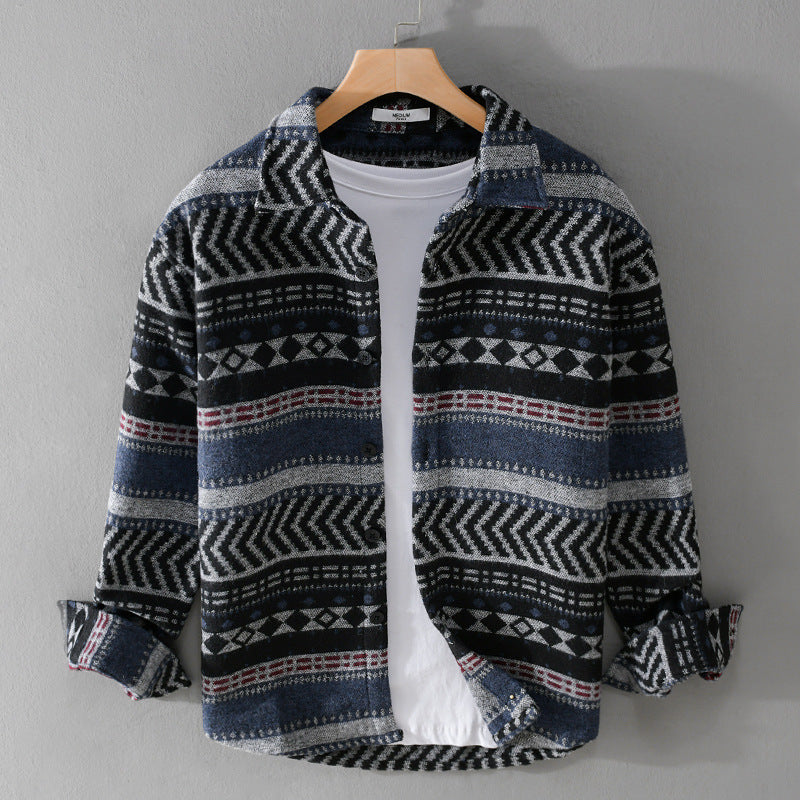 Men's Knitted Shirt Overshirt in Geometric Pattern Chichicherry