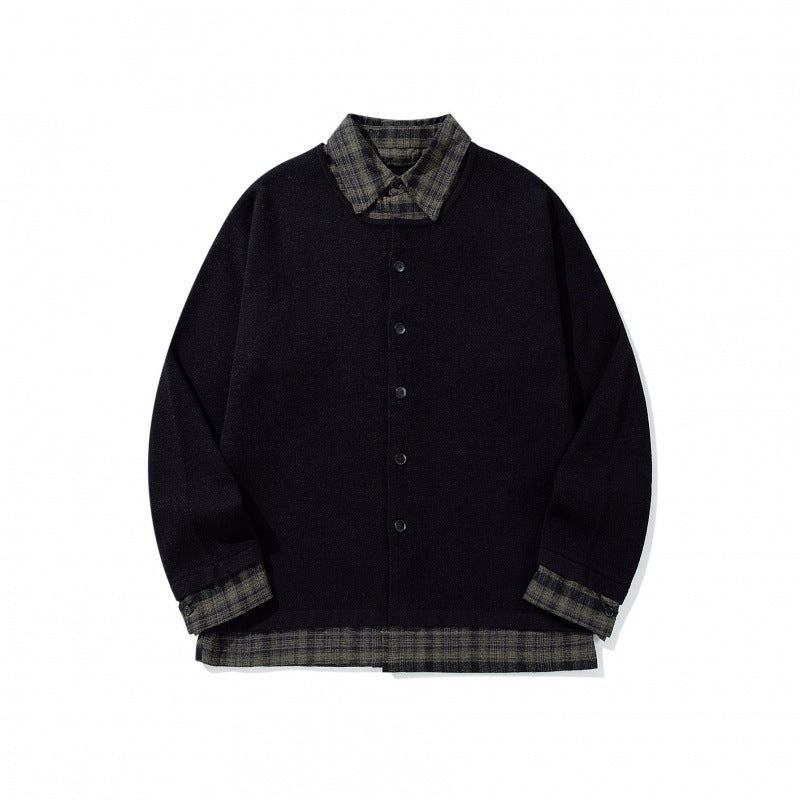 Unisex Layering Set made of checked blouse and open knit cardigan Chichicherry